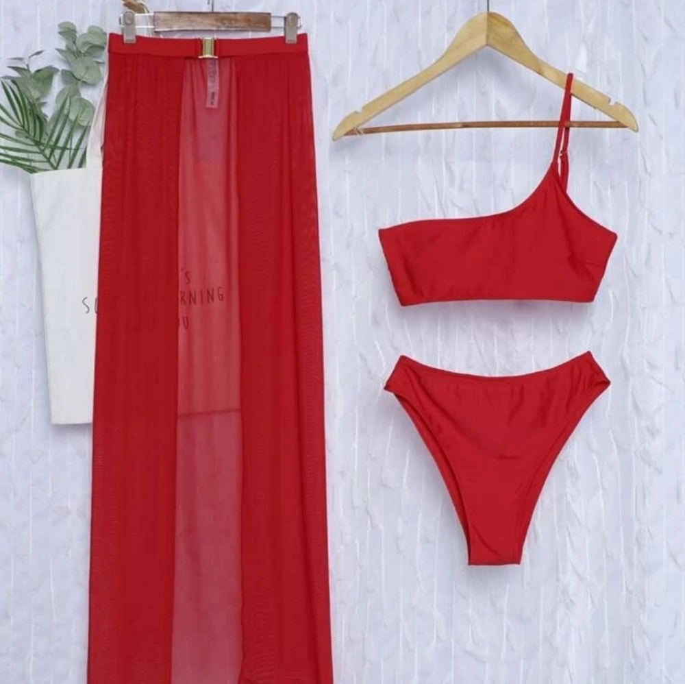 3 piece red bikini swimsuit set